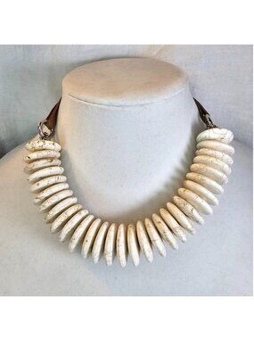 Brunello Cucinelli Natural Gemstone Saucer Beads Leather Chocker Necklace 17.5"